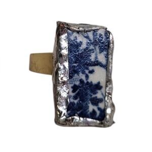 Vintage Liberty Blue Old North Church Broken China Ring